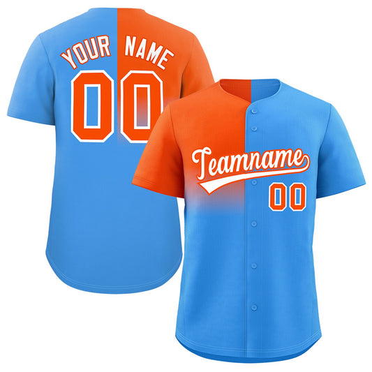 Custom Powder Blue Orange Personalized Half Gradient Design Authentic Baseball Jersey