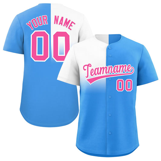 Custom Powder Blue White Personalized Half Gradient Design Authentic Baseball Jersey