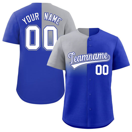 Custom Royal Gray Personalized Half Gradient Design Authentic Baseball Jersey