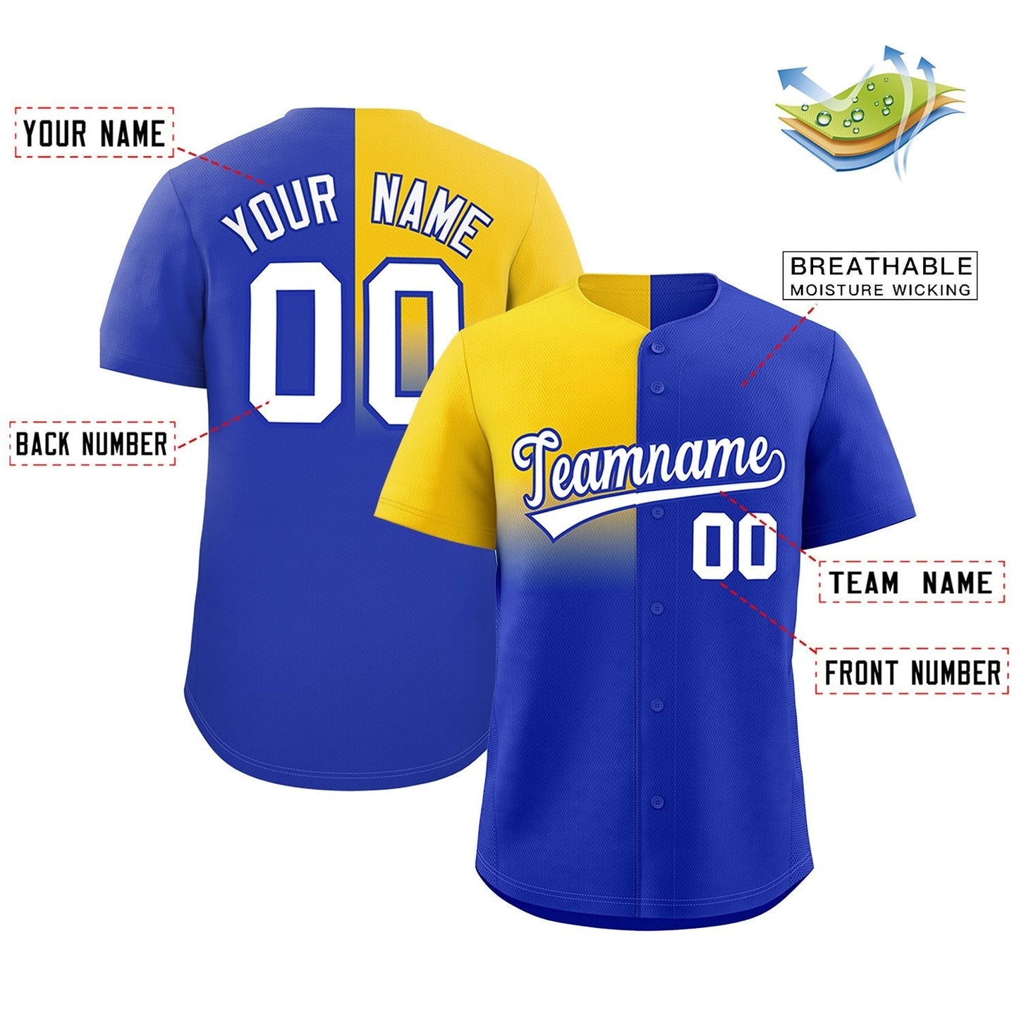 Custom Royal Gold Personalized Half Gradient Design Authentic Baseball Jersey