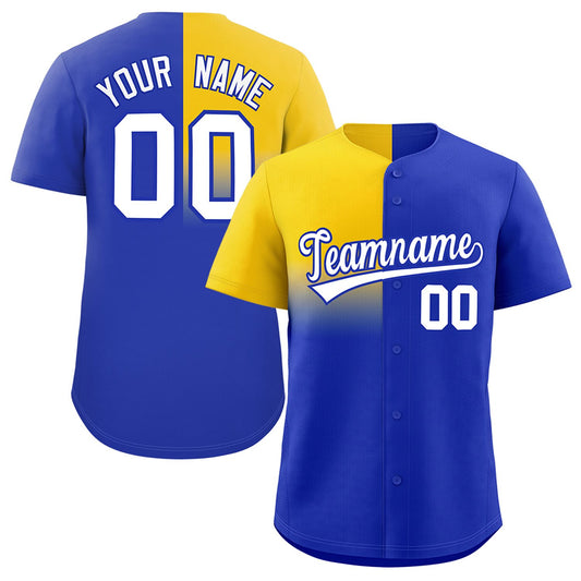 Custom Royal Gold Personalized Half Gradient Design Authentic Baseball Jersey