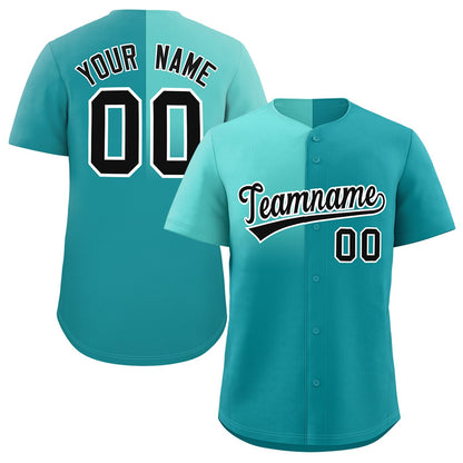 Custom Aqua Bright Green Personalized Half Gradient Design Authentic Baseball Jersey