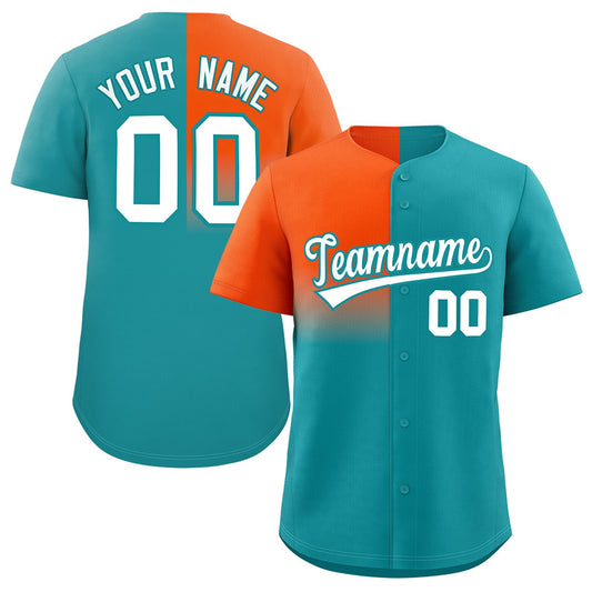 Custom Aqua Orange Personalized Half Gradient Design Authentic Baseball Jersey