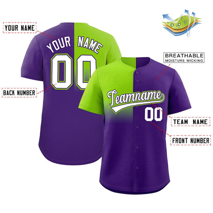 Custom Purple Neon Green Personalized Half Gradient Design Authentic Baseball Jersey