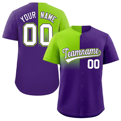 Custom Purple Neon Green Personalized Half Gradient Design Authentic Baseball Jersey