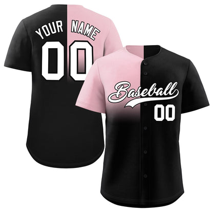 Custom Black Light Pink Personalized Half Gradient Design Authentic Baseball Jersey