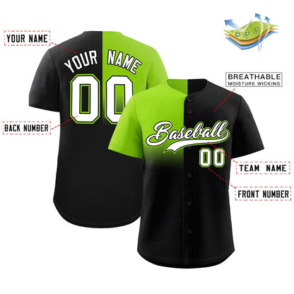 Custom Black Neon Green Personalized Half Gradient Design Authentic Baseball Jersey