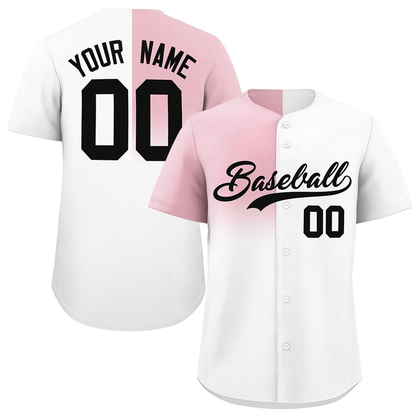 Custom White Light Pink Personalized Half Gradient Design Authentic Baseball Jersey