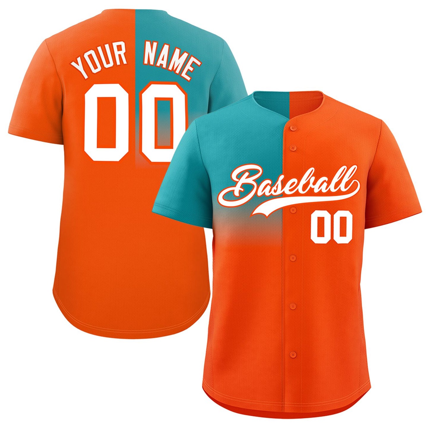 Custom Orange Aqua Personalized Half Gradient Design Authentic Baseball Jersey