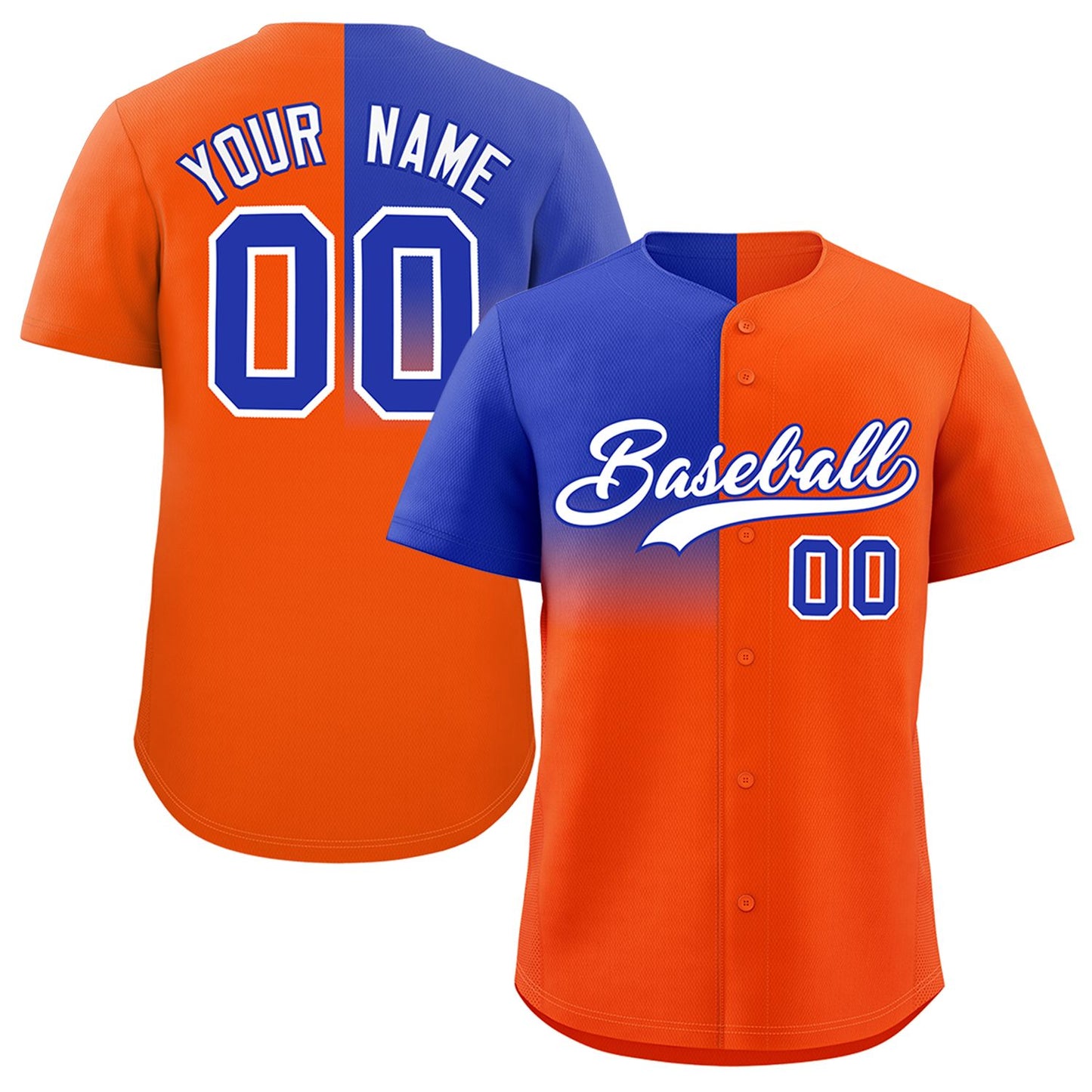 Custom Orange Royal Personalized Half Gradient Design Authentic Baseball Jersey