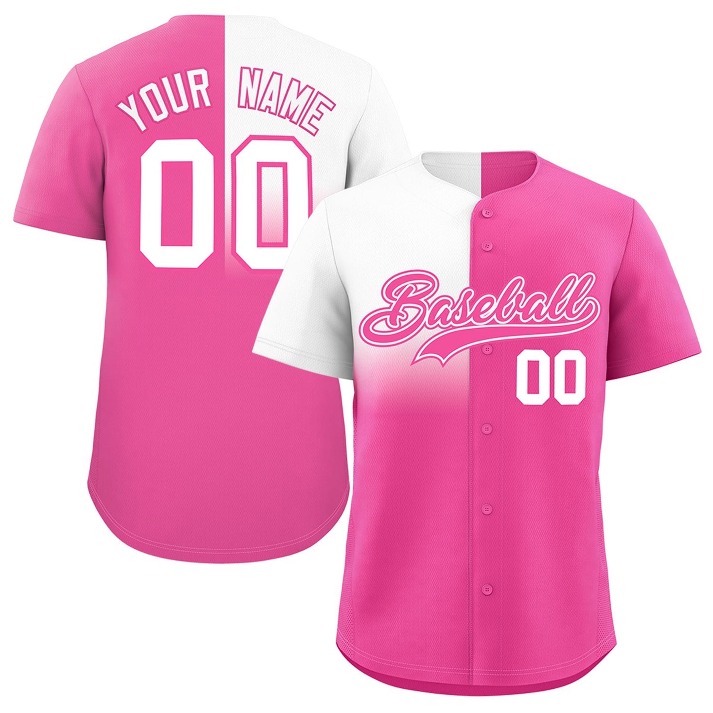 Custom Pink White Personalized Half Gradient Design Authentic Baseball Jersey