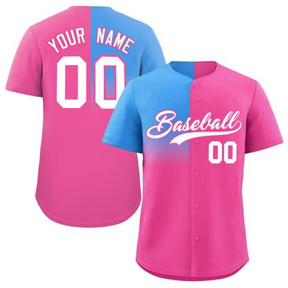 Custom Pink Powder Blue Personalized Half Gradient Design Authentic Baseball Jersey