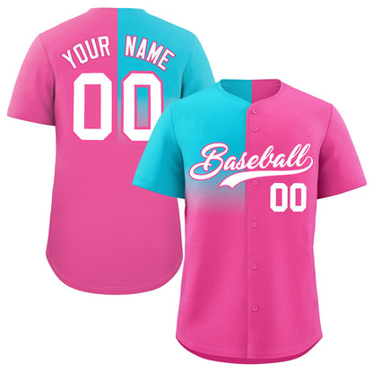 Custom Pink Sky Blue Personalized Half Gradient Design Authentic Baseball Jersey