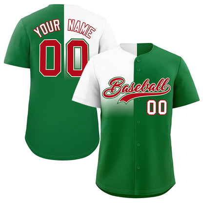 Custom Kelly Green White Personalized Half Gradient Design Authentic Baseball Jersey