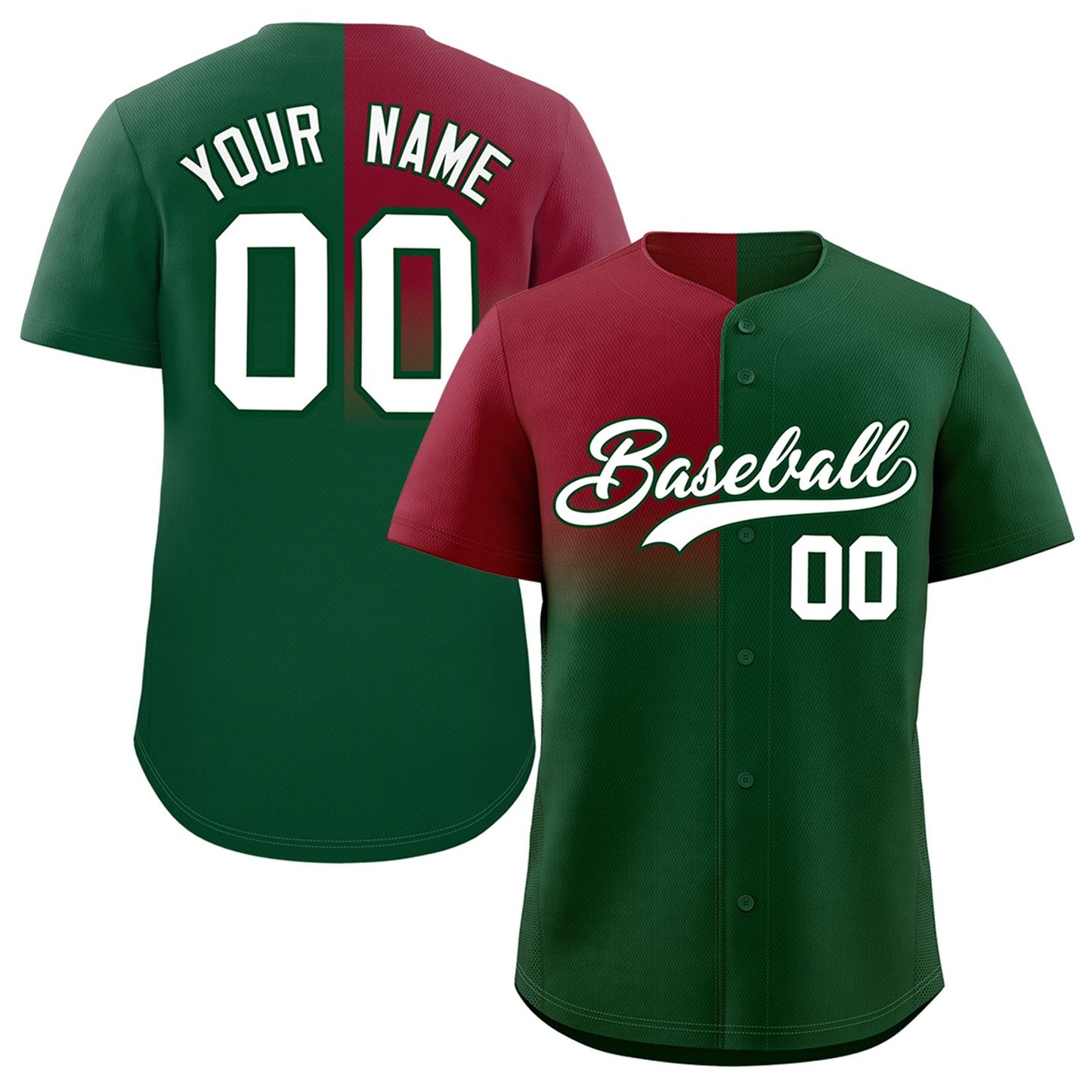 Custom Green Crimson Personalized Half Gradient Design Authentic Baseball Jersey