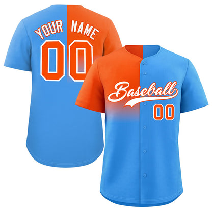 Custom Powder Blue Orange Personalized Half Gradient Design Authentic Baseball Jersey