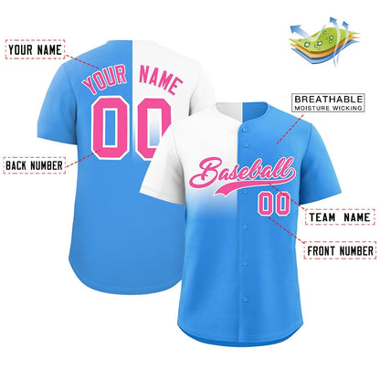 Custom Powder Blue White Personalized Half Gradient Design Authentic Baseball Jersey