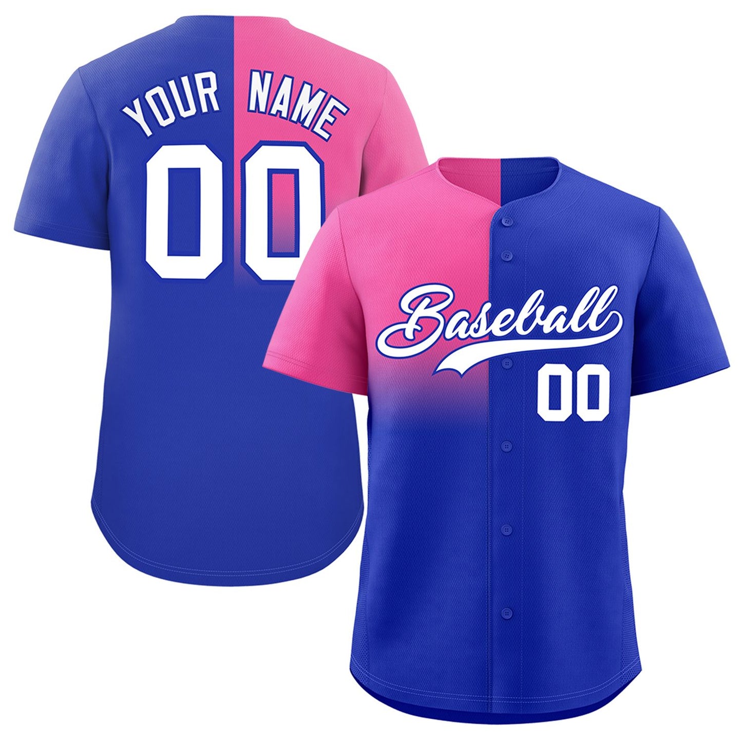 Custom Royal Pink Personalized Half Gradient Design Authentic Baseball Jersey