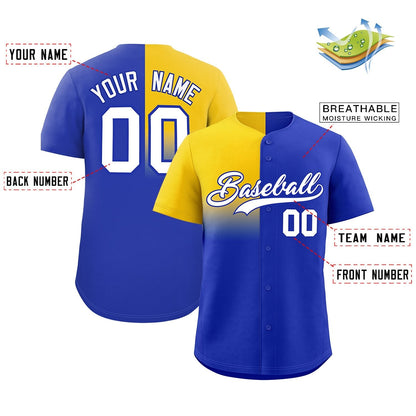 Custom Royal Gold Personalized Half Gradient Design Authentic Baseball Jersey