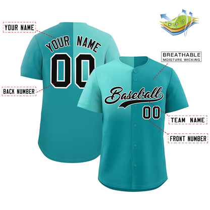 Custom Aqua Bright Green Personalized Half Gradient Design Authentic Baseball Jersey