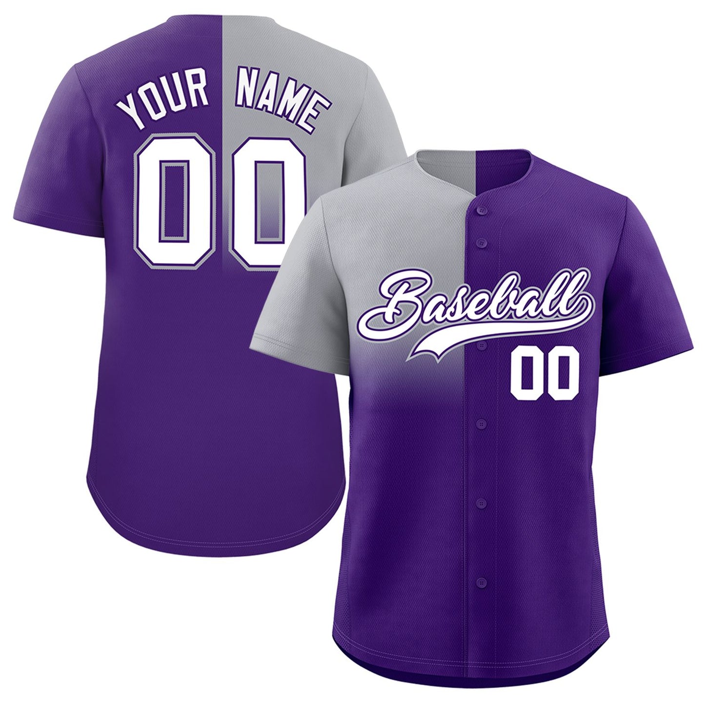 Custom Purple Gray Personalized Half Gradient Design Authentic Baseball Jersey