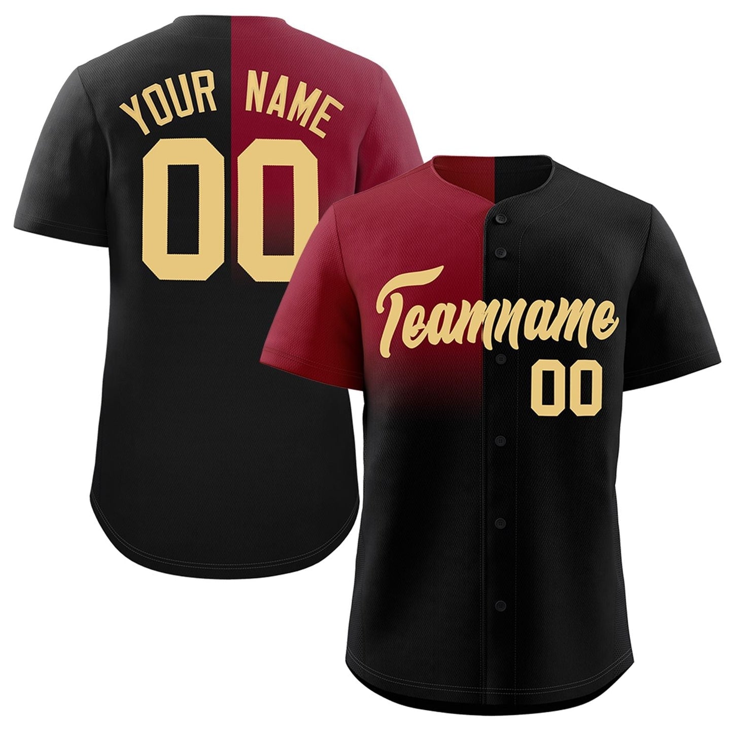 Custom Black Crimson Personalized Half Gradient Design Authentic Baseball Jersey