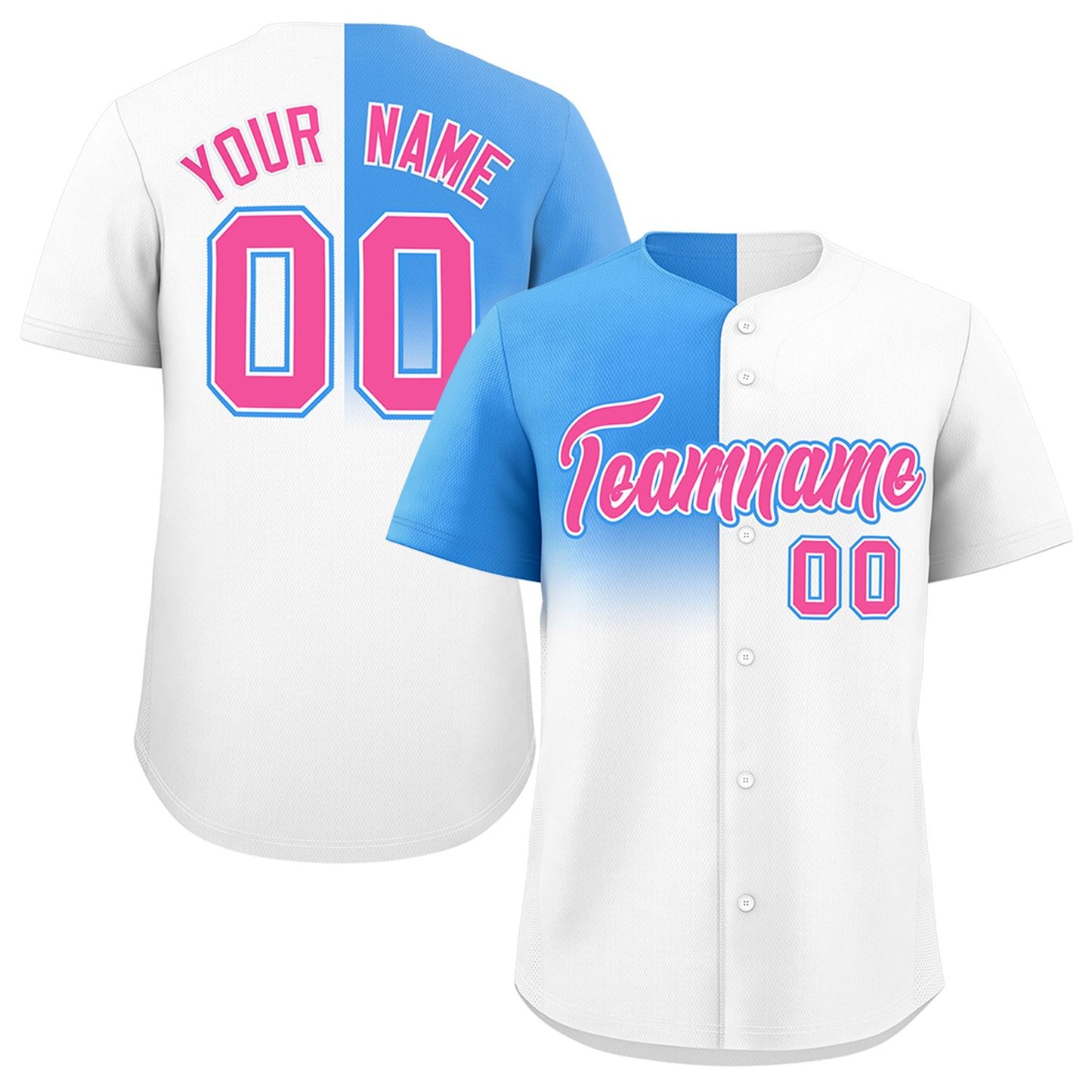 Custom White Powder Blue Personalized Half Gradient Design Authentic Baseball Jersey