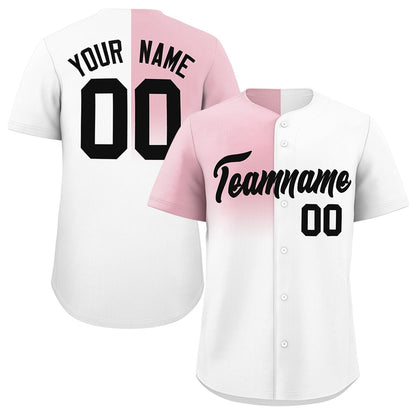 Custom White Light Pink Personalized Half Gradient Design Authentic Baseball Jersey