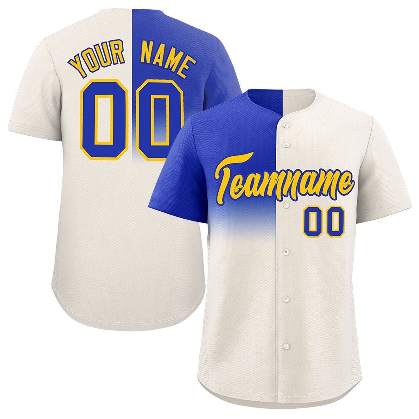 Custom Cream Royal Personalized Half Gradient Design Authentic Baseball Jersey