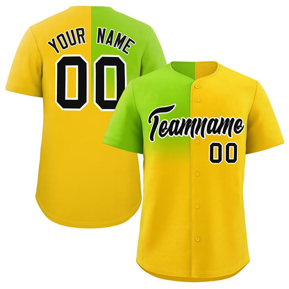 Custom Gold Neon Green Personalized Half Gradient Design Authentic Baseball Jersey