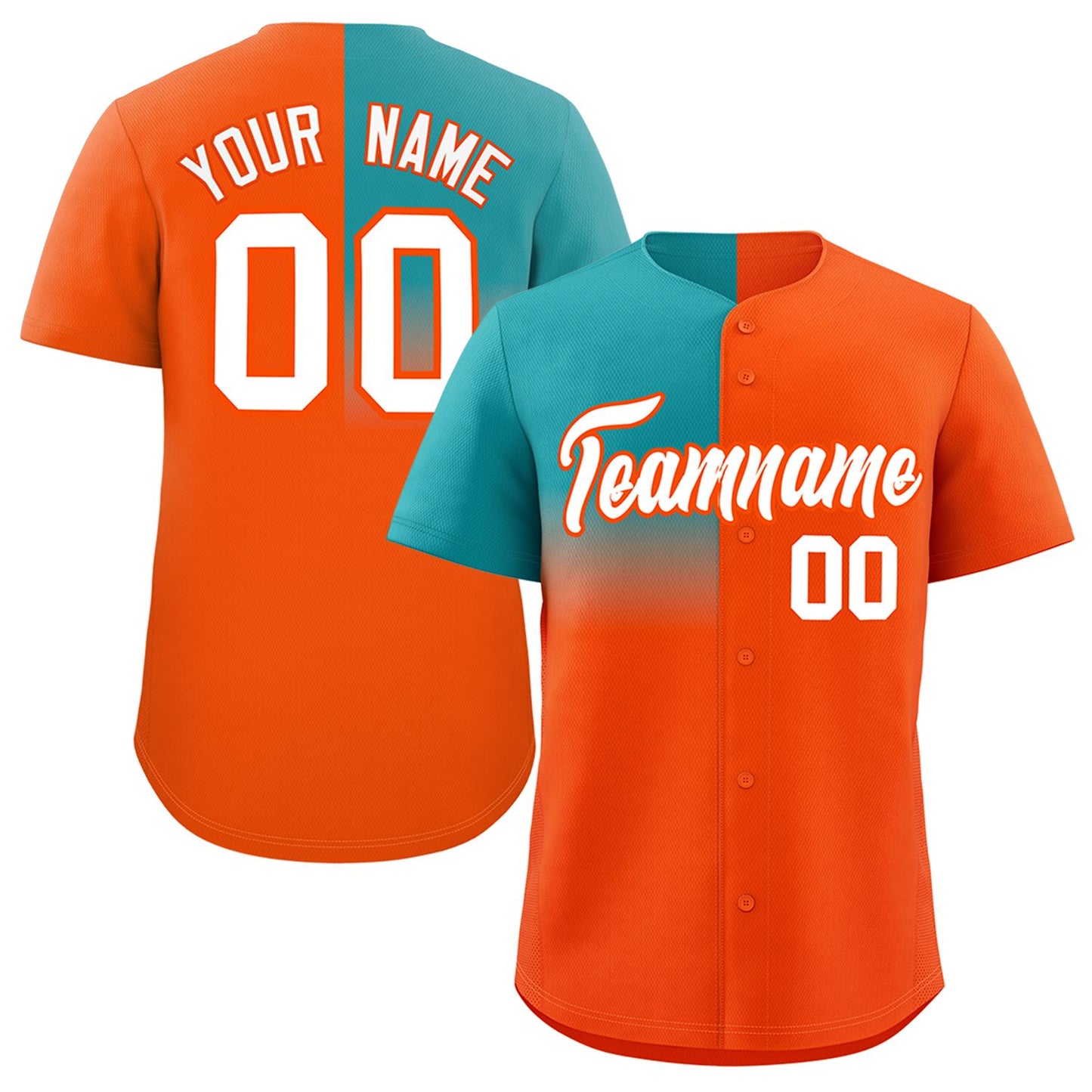 Custom Orange Aqua Personalized Half Gradient Design Authentic Baseball Jersey