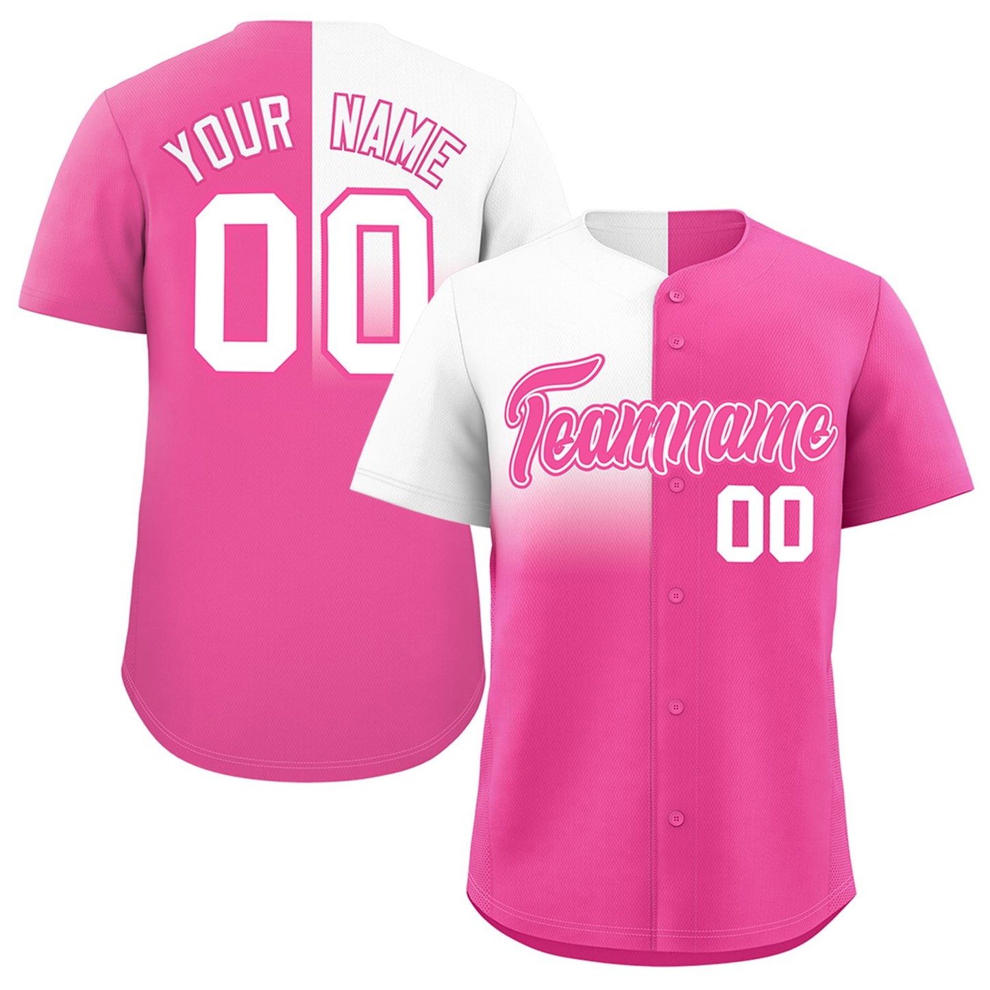 Custom Pink White Personalized Half Gradient Design Authentic Baseball Jersey