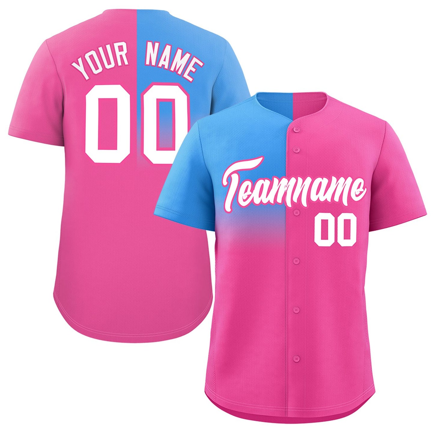 Custom Pink Powder Blue Personalized Half Gradient Design Authentic Baseball Jersey