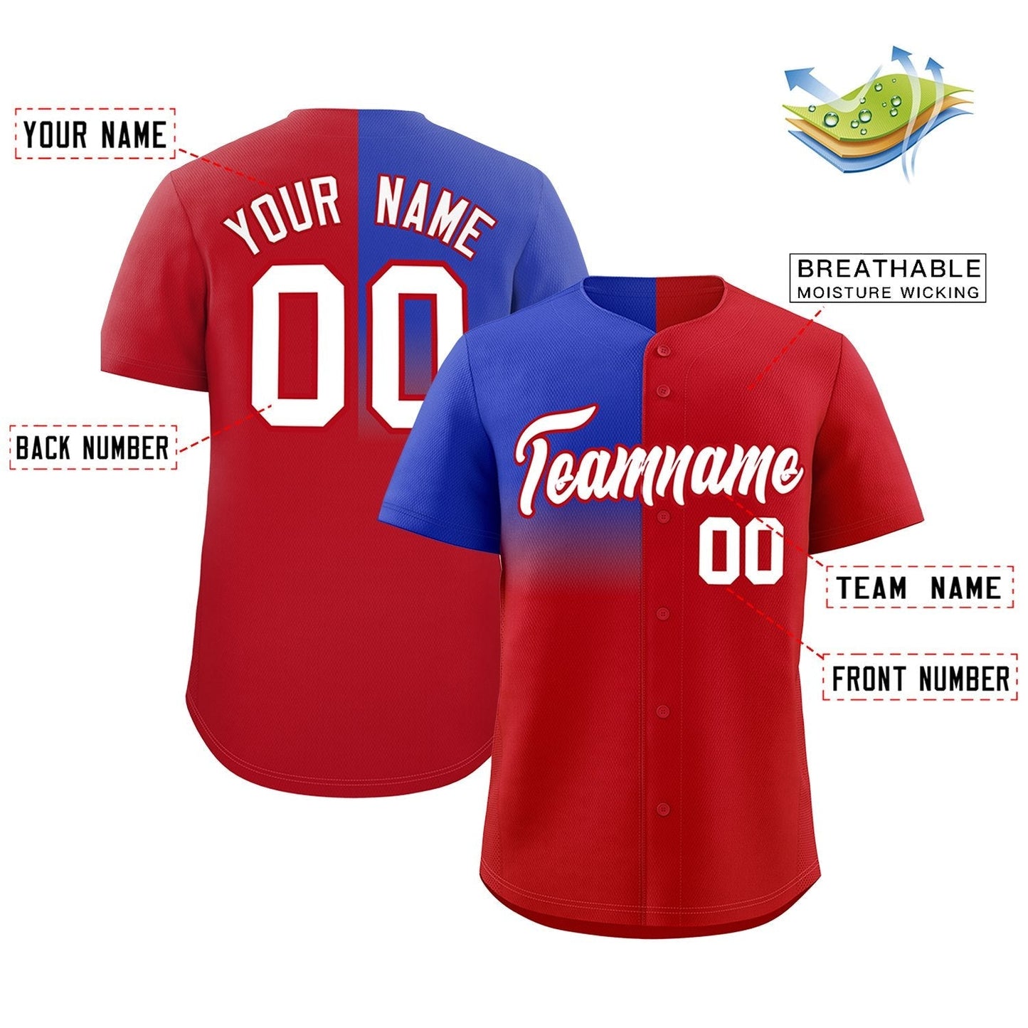 Custom Red Royal Personalized Half Gradient Design Authentic Baseball Jersey