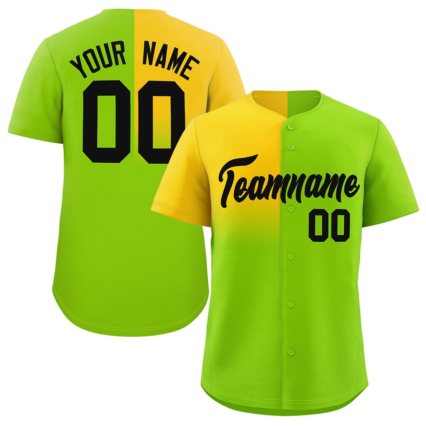 Custom Neon Green Gold Personalized Half Gradient Design Authentic Baseball Jersey