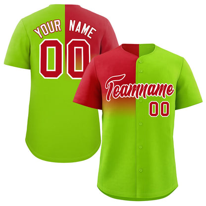 Custom Neon Green Red Personalized Half Gradient Design Authentic Baseball Jersey