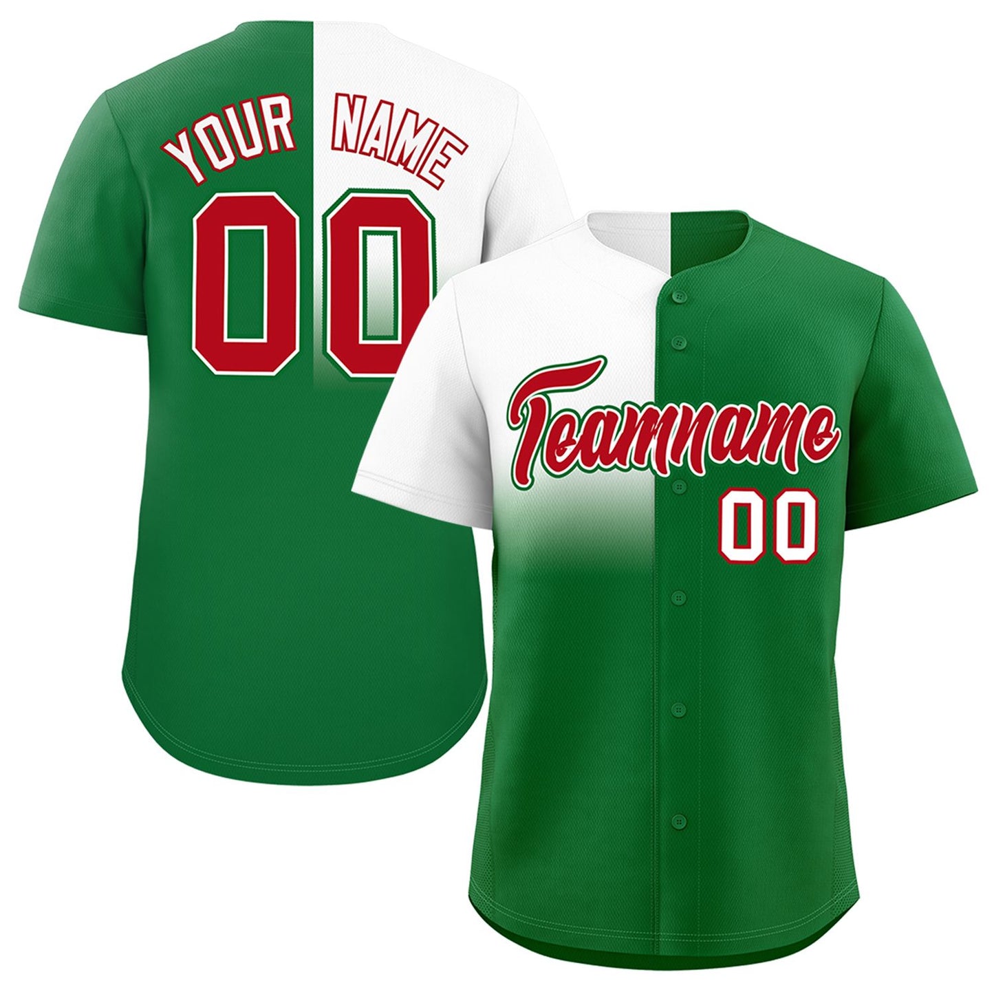 Custom Kelly Green White Personalized Half Gradient Design Authentic Baseball Jersey