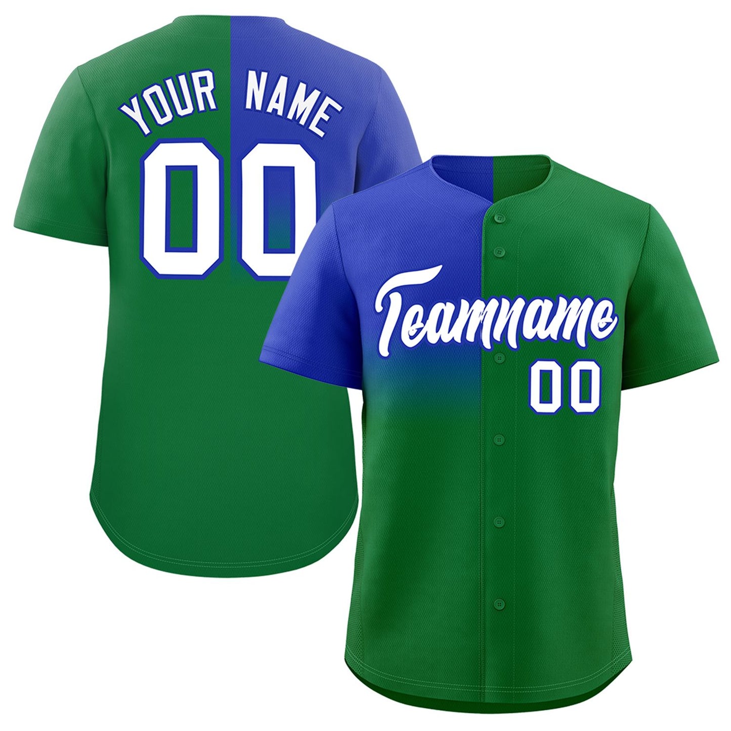 Custom Kelly Green Royal Personalized Half Gradient Design Authentic Baseball Jersey