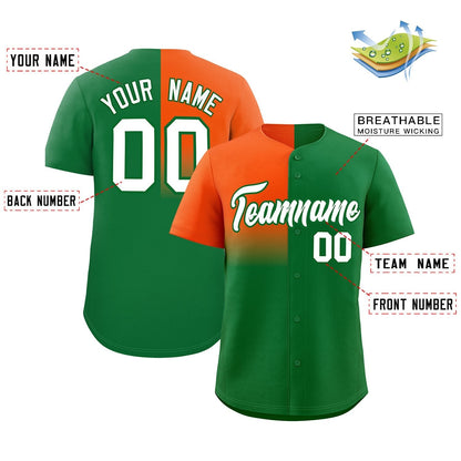 Custom Kelly Green Orange Personalized Half Gradient Design Authentic Baseball Jersey