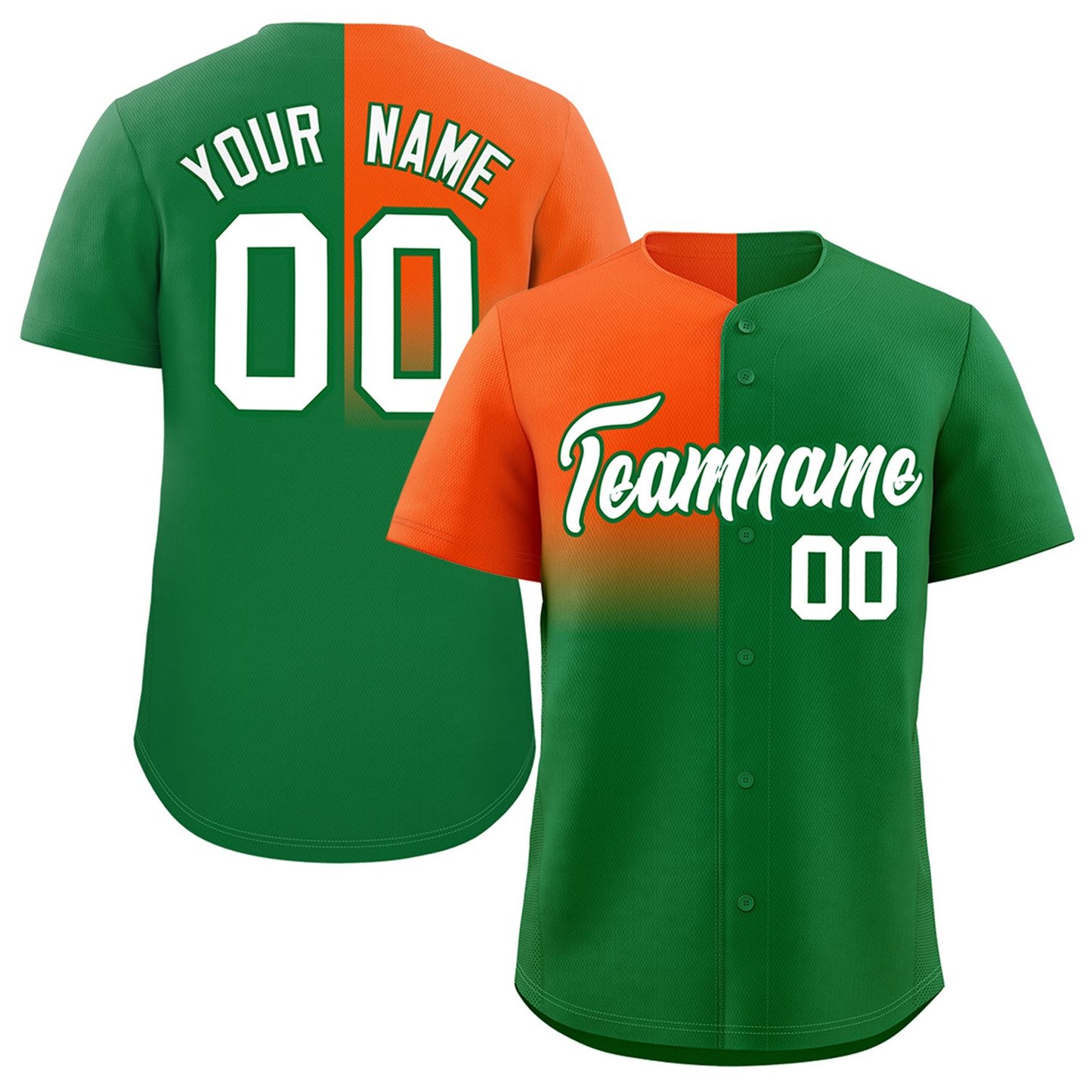 Custom Kelly Green Orange Personalized Half Gradient Design Authentic Baseball Jersey