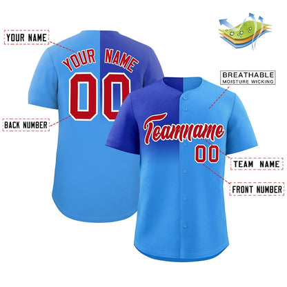 Custom Powder Blue Royal Personalized Half Gradient Design Authentic Baseball Jersey