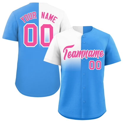 Custom Powder Blue White Personalized Half Gradient Design Authentic Baseball Jersey