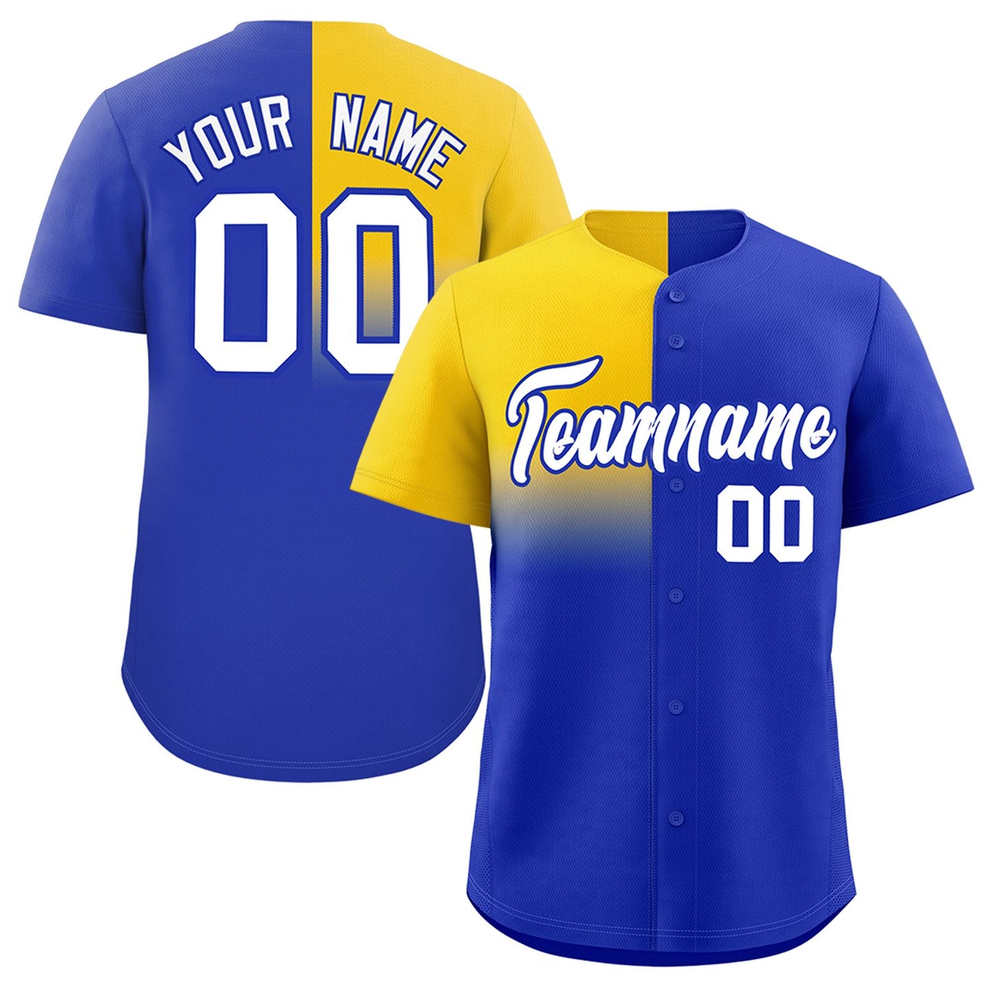 Custom Royal Gold Personalized Half Gradient Design Authentic Baseball Jersey