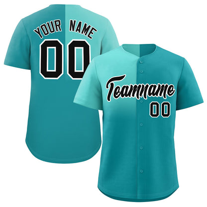 Custom Aqua Bright Green Personalized Half Gradient Design Authentic Baseball Jersey