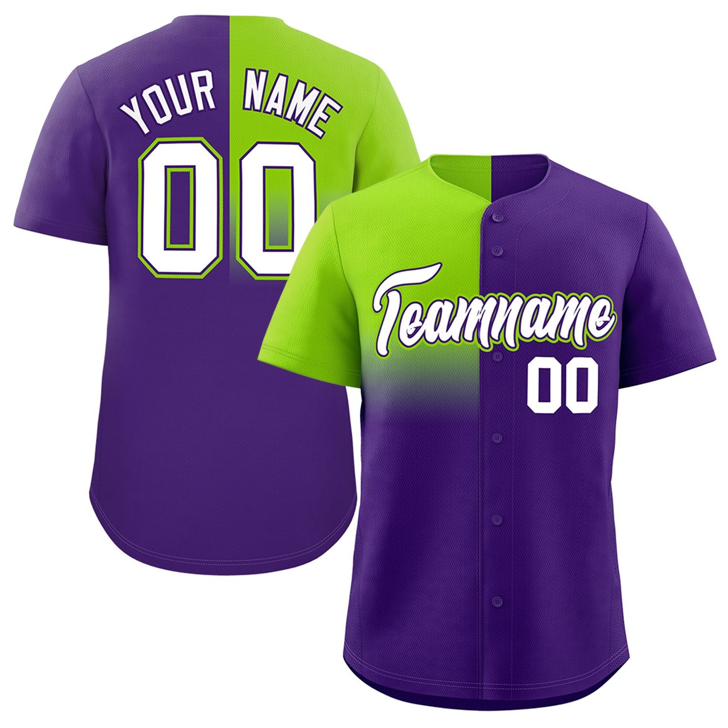 Custom Purple Neon Green Personalized Half Gradient Design Authentic Baseball Jersey