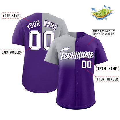 Custom Purple Gray Personalized Half Gradient Design Authentic Baseball Jersey