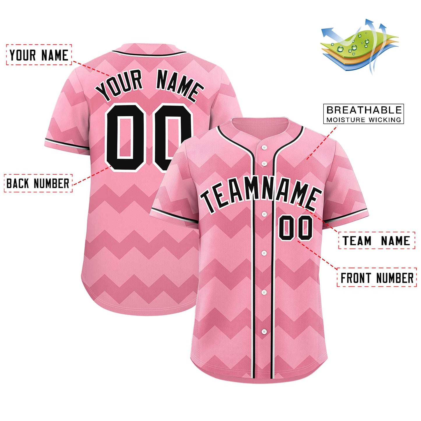 Custom Light Pink Black-White Personalized Ripple Design Authentic Baseball Jersey