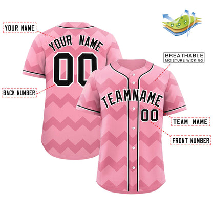 Custom Light Pink Black-White Personalized Ripple Design Authentic Baseball Jersey