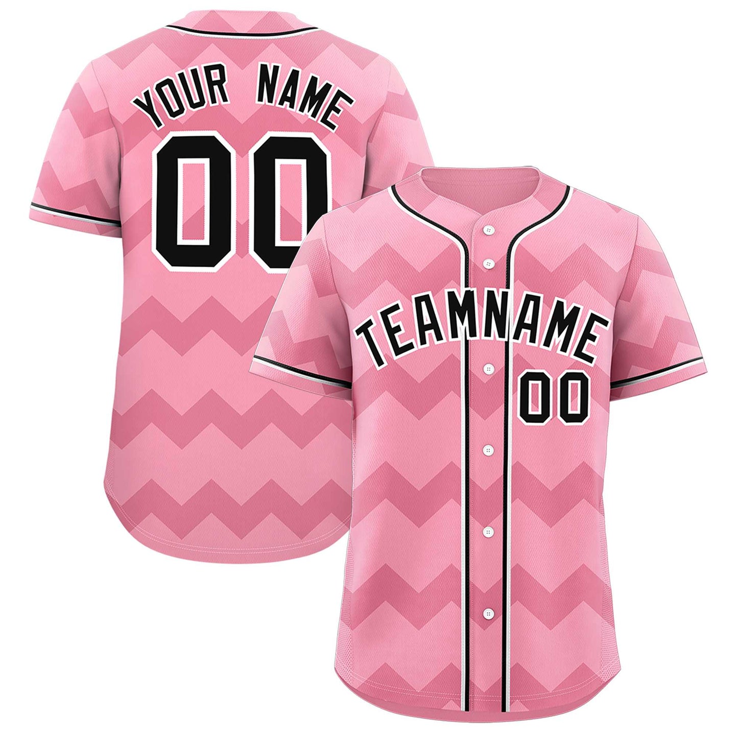 Custom Light Pink Black-White Personalized Ripple Design Authentic Baseball Jersey