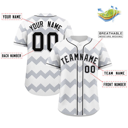 Custom White Gray-Black Personalized Ripple Design Authentic Baseball Jersey